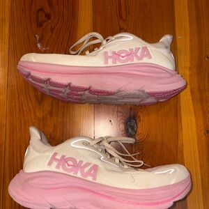 Hoka Beige and Pink Athletic Shoes